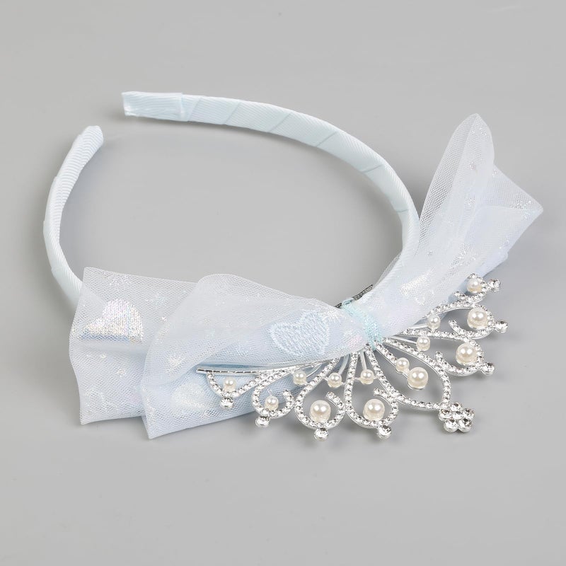 Huachi Princess Tiara Crown Headbands Cute Tulle Bow Tiaras Birthday Headband Tiaras Crowns Head Band Party Fairy Costume Hair Accessories (Blue) - Image 3